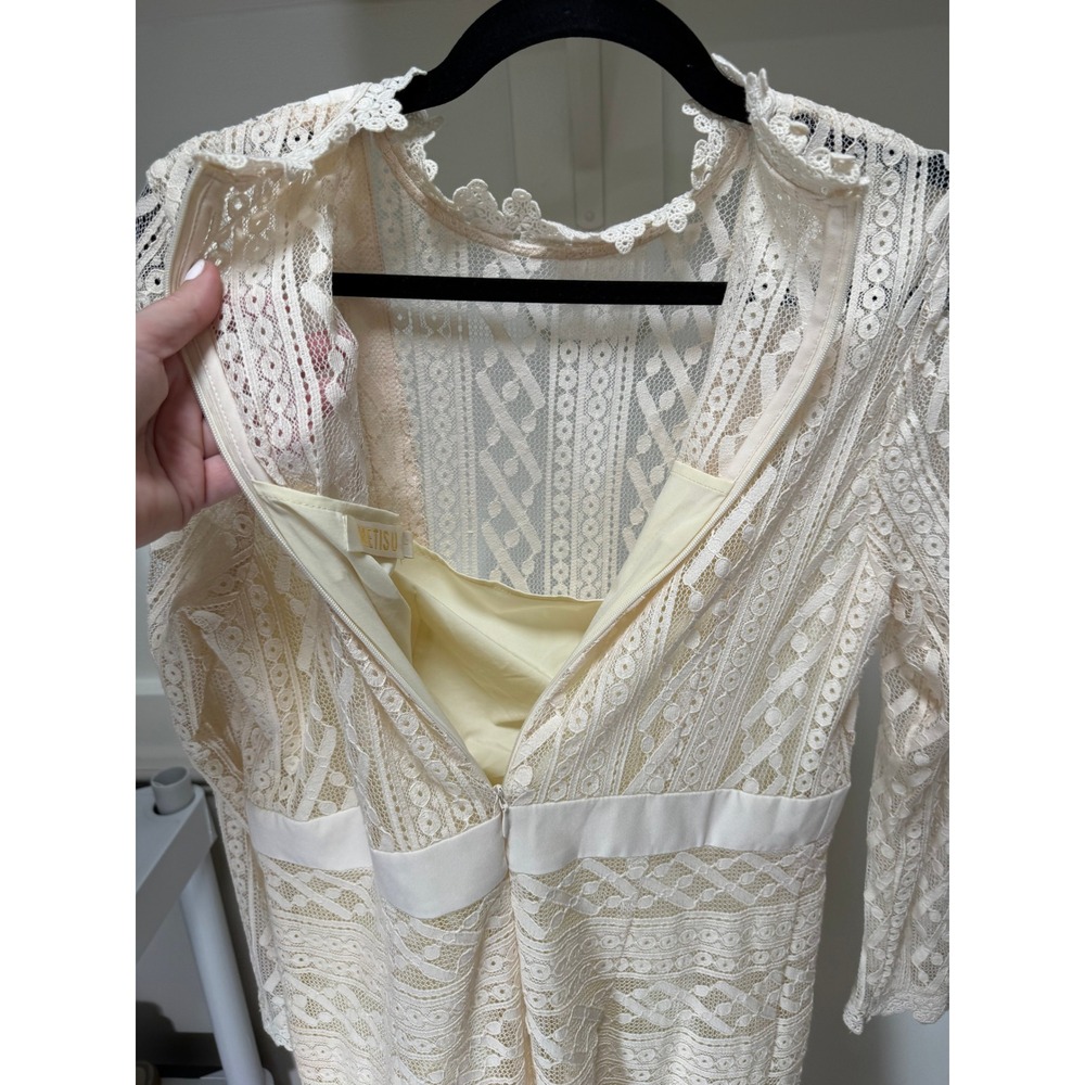 Metisu Lace Long Sleeve Midi Dress Sz L Victorian Regency Sheer Coquette Dainty - Picture 8 of 10